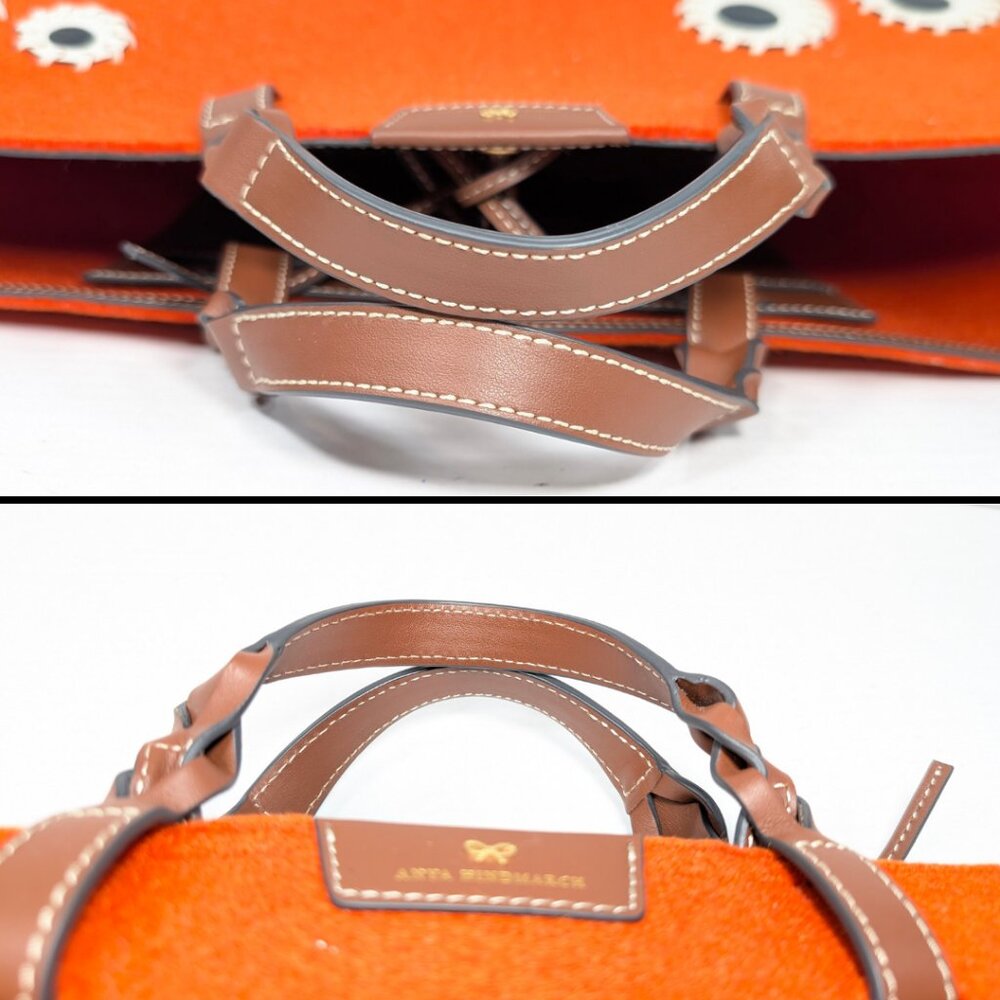 Anya Hindmarch Orange Felt Eyes Large Tote Bag Leather MINT CONDITION - Picture 7 of 8